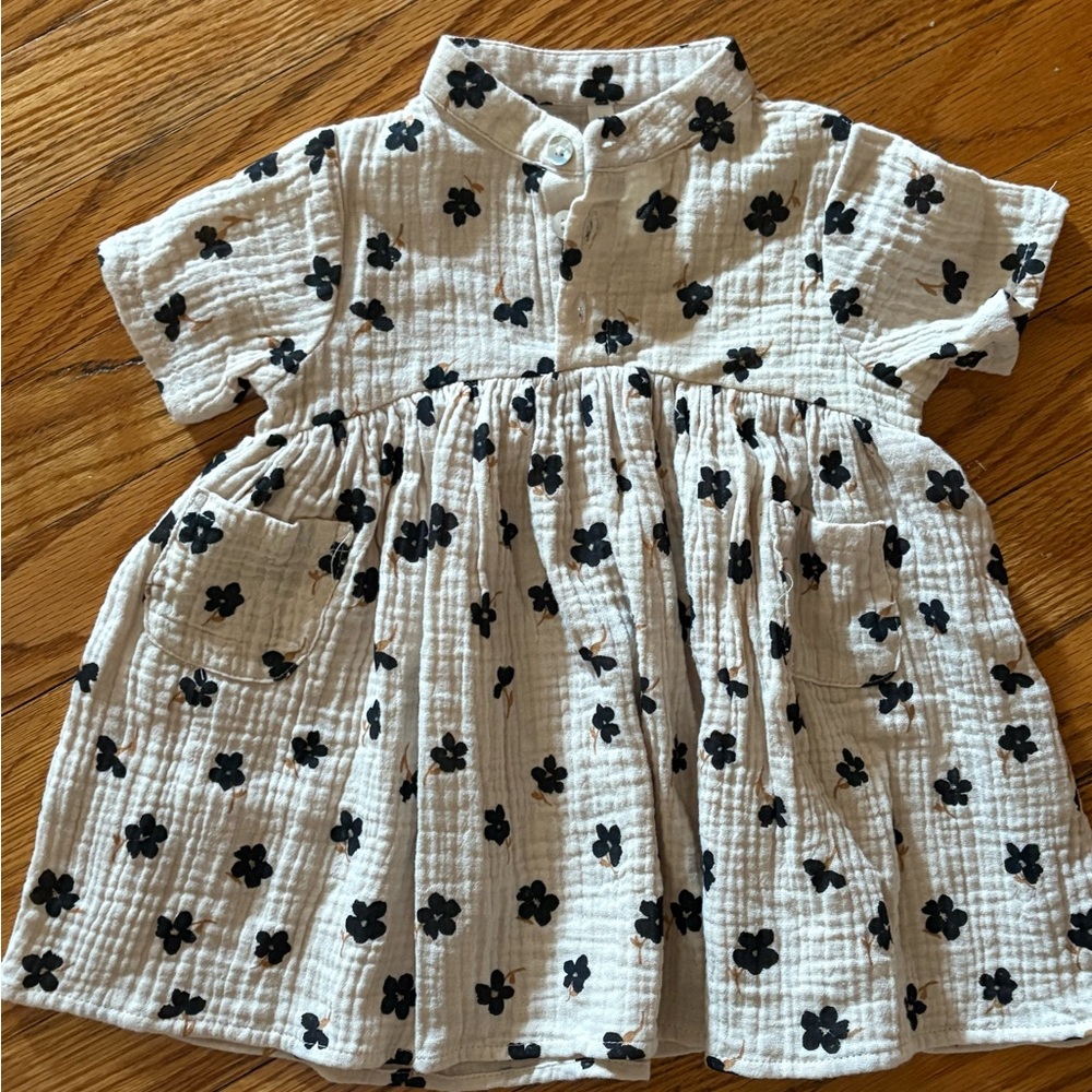 Rylee + Cru Black Floral on Cream Kids Dress